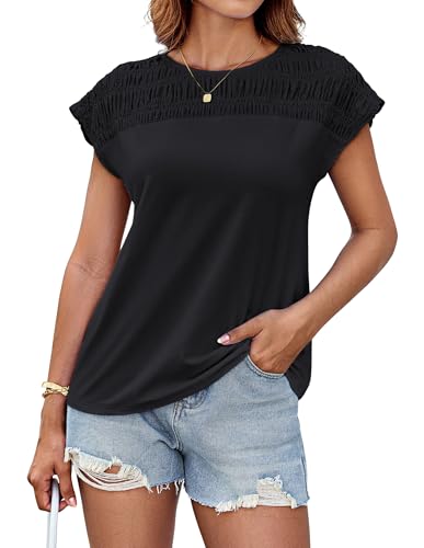 Damen Kurzarm Tops Business Casual Shirts Loose Fit T-Shirts Sommerkleidung Mode Trendy Outfit Schwarz M von GRACE KARIN