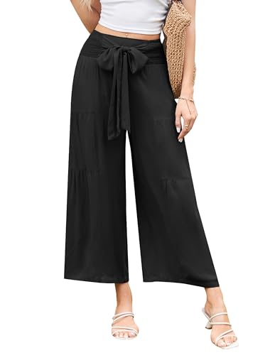 Damen Lässige High Waist Trousers mit Gürtelverzierung Riemendesign Loose Lange Hosen Schwarz M von GRACE KARIN