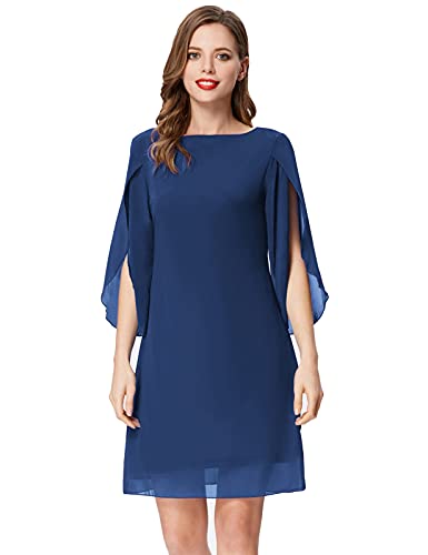 Damen Langarm Casual Sommer Kleid Chiffon Kleid Loose Fit Elegant Abendkleid 2XL Grau-Blau CL11125-26 von GRACE KARIN