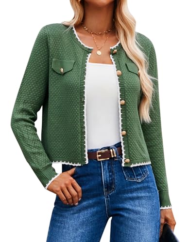 Damen Leicht Gestrickt Jacke Button Down Cardigan Blaue Basic Strickjacke Elegante Hochzeit Jacke für Kleid mit Knopfleiste Dunkelgrün S von GRACE KARIN