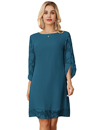 Damen Loose Fit Midi Abend Party Kleid Chiffon Kleid Langarm L Cerulean-Blume CL1994S23-04 von GRACE KARIN