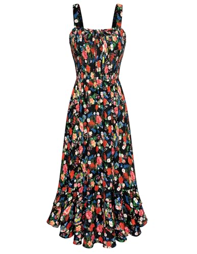 Damen Maxikleid Blumenkleid Boho Kleid Freizeitkleid Swing Trägerkleid Abendkleid XL Rote Blaue Rosen von GRACE KARIN