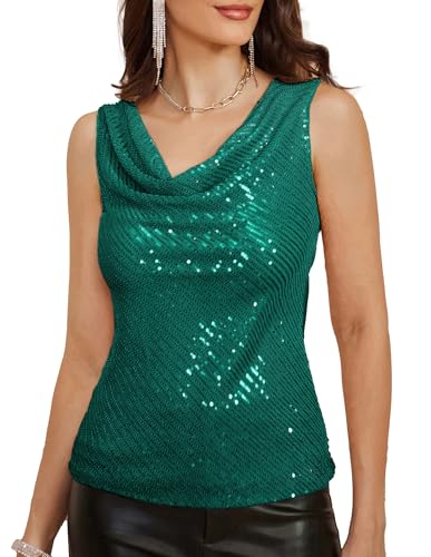Damen Mode Fashion Rückenfrei Tunika-Oberteil Party Night Disco Ärmelloses Spaghettiträger Sequin Tank Top Grün XL von GRACE KARIN