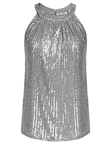 Damen Pailletten Loose Fit Tops Rundhals Bluse Casual Tank Top T-Shirt Silber Grau M CL1792A22-04 Damen Pailletten Loose Fit Tops Rundhals Bluse Casual Tank Top T-Shirt Silber Grau M CL1792A22-04 von GRACE KARIN