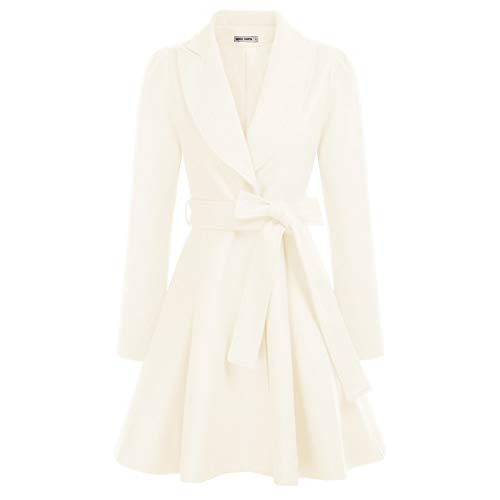 Damen Revers Langarm Wintercoat mit Gürtel Ivory Wintermantel Mantel Warm Jacke Casual Style einfarbig Mantel Outwear XL CLX005A20-07 von GRACE KARIN