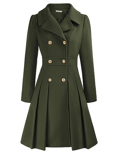 GRACE KARIN Damen Revers Wintermantel Langarm Wintercoat Mantel Doppelknopf Warm Jacke Mantel casual style Outwear Armeegrün L CL0977A21-11 von GRACE KARIN
