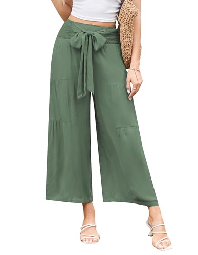 Damen Riemendesign Loose Lange Hosen High Waist Lässige Pants mit Gürtelverzierung Armeegrün XL von GRACE KARIN