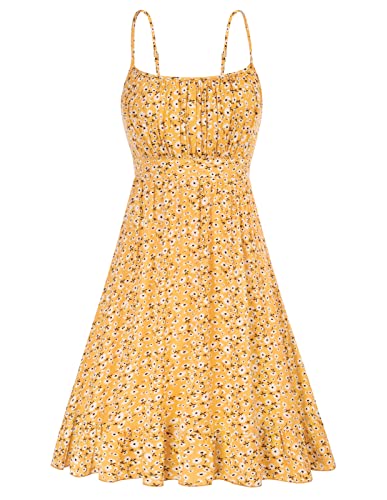 Summer Dress Damen Sexy Cocktailkleid Spaghetti Straps A-Linie rückenfrei Freizeitkleid Blumenmuster L Gelb Blume CL1582S22-08 von GRACE KARIN