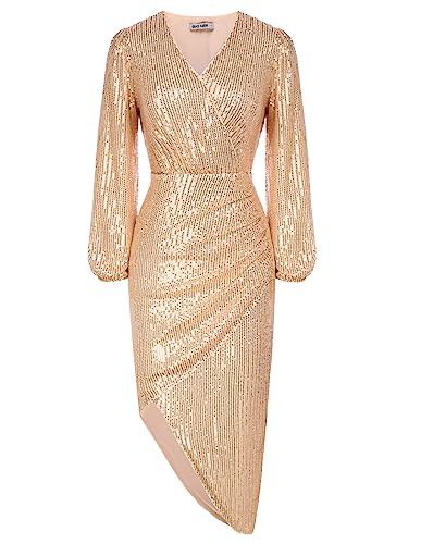 Damen Sexy Hip Kleid Gold Abschlussball Glitzer Pailletten Rock Gold XXL von GRACE KARIN