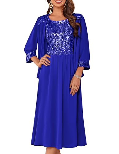 Damen Sommer Ärmelloses A-Linie Freizeitkleid Fashion Knielang Glitzter Paillettenkleid Elegant Kleid für die Brautmutter Königsblau XL von GRACE KARIN