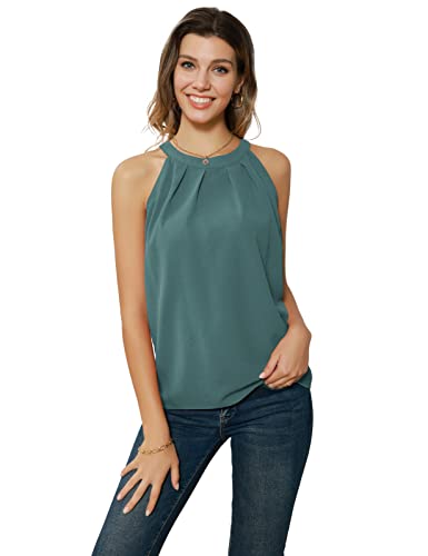 Damen Chiffon Bluse Loose Fit Casual Tops Elegant Ärmellose Neckholder Oberteile Blaugrün S CL1104S22-04 von GRACE KARIN