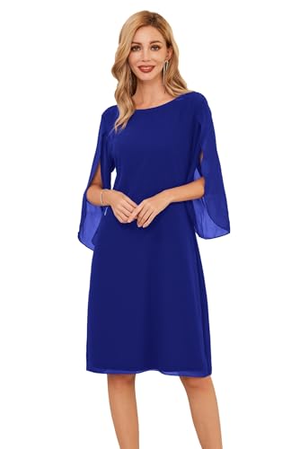 Damen Sommer Kleid 3/4 Ärmel Casual Chiffon Kleid Loose Fit Elegant Cocktailkleid Freizeitkleid M Königsblau CLK041A23-03 von GRACE KARIN