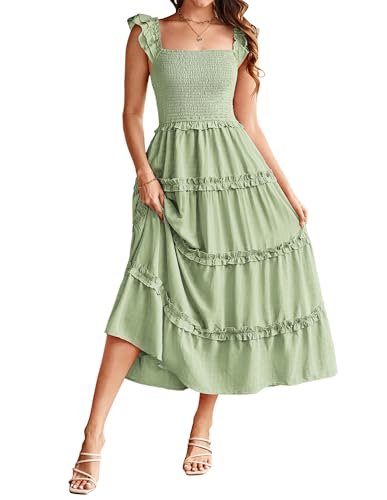 Damen Sommer Maxikleid A-Linie Boho Trägerkleid Hochzeitsgäste Urlaub Strandkleid mit Taschen CLK028-3/Hellgrün L von GRACE KARIN