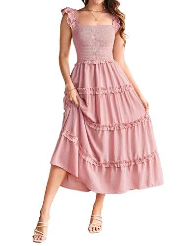 Damen Sommer Maxikleid A-Linie Boho Trägerkleid Hochzeitsgäste Urlaub Strandkleid mit Taschen CLK028-4/Graurosa S von GRACE KARIN