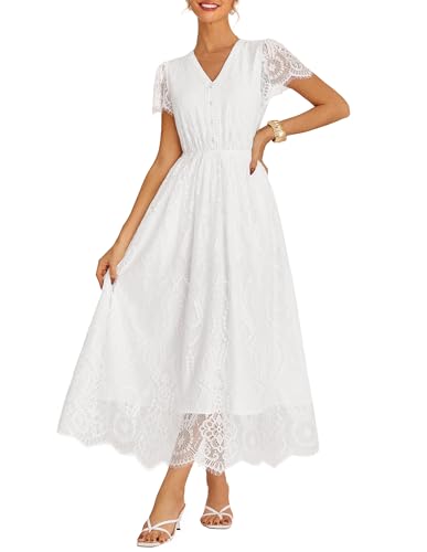Damen Spitzenkleid Elegant A Linie Freizeitkleid Jerseykleid Lange Swing Stretchy Kleider CL343-02 L von GRACE KARIN