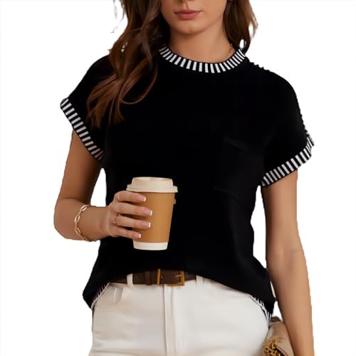 Damen Tank Tops mit Flügelärmeln Sommer Rundhals Oberteil Ärmellose Leichter Häkelstrickpullover Vest Shirt von GRACE KARIN