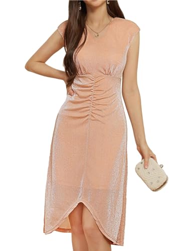 Damen Unregelmäßigem Saum Ärmelloses Kleid In A Linie V Ausschnitt Partykleid Champagner Gold 38 von GRACE KARIN