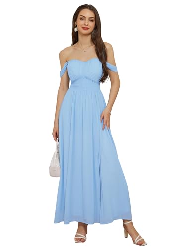 Damen V-Ausschnitt Sommerkleid A-Linie Maxikleid Schlitz Ärmellos Casual Kleid Lang Spaghettiträger Freizeitkleid M Hellblau CL2653S24-05 von GRACE KARIN