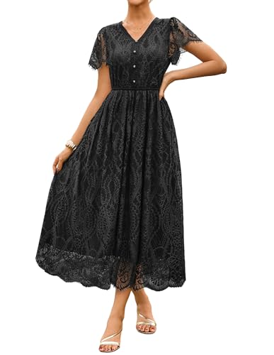 Damen V Ausschnittt Kurzarm Strandkleid Elastische Taille Lange A Linie Freizeitkleider CL343-01 M von GRACE KARIN