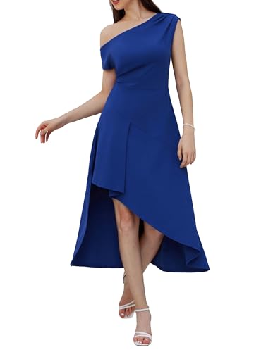 Damen Vintage A Linie Kleid Elegant Kalte Schulter Hohe Taille Cocktailkleid Königsblau L von GRACE KARIN