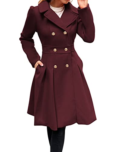 GRACE KARIN Damen Weinrot Langarm Mantel Doppelknopf Revers Wintermantel Wintercoat Warm Jacke Mantel casual style Outwear XL CL0977A21-08 von GRACE KARIN