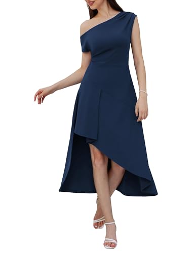 Damenkleid Off Shoulder Kleid Partykleid Hohe Taille A Linie Cocktailkleid Dunkel Blau XL von GRACE KARIN