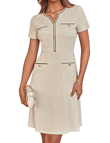 Damenkleider Kontrastfarbe OL Kurzer Ärmel V-Ausschnitt Über dem Knie A-Linie Kleid Täglich Freizeitkleid Aprikose S von GRACE KARIN