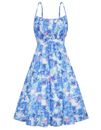 Dresses for Women Damen A-Linie ärmellos rückenfrei Freizeitkleid Sexy slinge CocktailKleid Blumenmuster S Weiß-Blau Blume CL1582S22-10 von GRACE KARIN