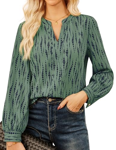 Elegante Damen-Arbeitsoberteile V-Ausschnitt Langen Ärmeln Bluse kontrastierenden Tunika-Oberteilen T-Shirt Grau Grün L Elegante Damen-Arbeitsoberteile V-Ausschnitt Langen Ärmeln Bluse kontrastierenden Tunika-Oberteilen T-Shirt Grau Grün L von GRACE KARIN