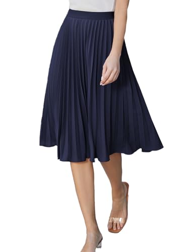 Faltenrock Damen Hohe Taille Knielang Rock Damen Elegant Swing Tüllrock M cl2473-25/Dunkelblau von GRACE KARIN