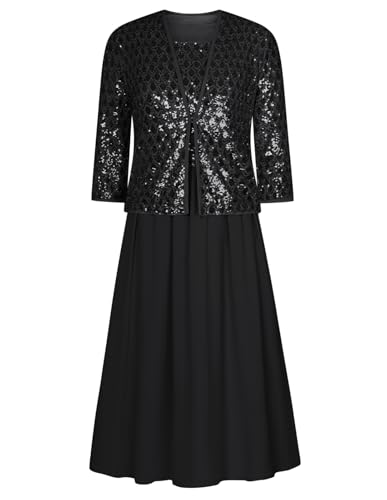 Fashion Damen Ärmelloses Einfarbiges Pailletten Cocktail Übergrößes Locker Passform Glitzer Abendkleid Schwarz L von GRACE KARIN