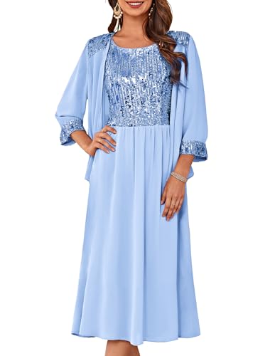 Frauen 2er Set Sommer Ärmelloses A-Linie Chiffon Strandkleid Business OL Midi Kleider Einfarbiges 2er Set Cami Kleid Hellblau S Frauen 2er Set Sommer Ärmelloses A-Linie Chiffon Strandkleid Business OL Midi Kleider Einfarbiges 2er Set Cami Kleid Hellblau S von GRACE KARIN
