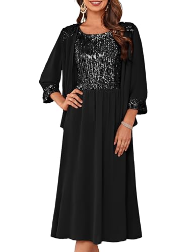 Frauen 2er Set Sommer Ärmelloses A-Linie Chiffon Strandkleid Business OL Midi Kleider Einfarbiges 2er Set Cami Kleid Schwarz S von GRACE KARIN
