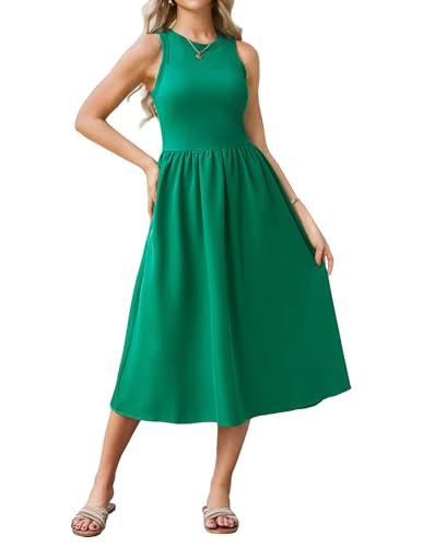 Frauen Ärmelloses Partykleid Elegantes Rundhalsausschnitt A- Linie Swing Kleid mit Taschen für Club Party Grün L von GRACE KARIN