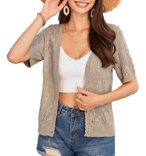 Frauen Casual Alltag Solid Farbe Leicht Gestrickt Blazer Weiches Jäckchen zum Kleid Top für Herbst Frühling Braun L von GRACE KARIN