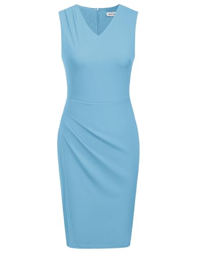 Frauen Classics V-Ausschnitt Businesskelid Sommer Fashion Wickelkleid Elegant Bodycon Minikleid Enges Ärmelloses Kurzes Kleid Hellblau S von GRACE KARIN