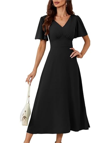 Frauen Sommer A-Linie Maxi Hochzeitsgästekleider Vintage Swing Solid Farbe Freizeitkleid Party Cocktail Club Maxikleid Schwarz M von GRACE KARIN
