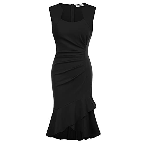 GRACE KARIN 1950er Jahre Kleider für Frauen Vintage Bodycon Kleid Gerüscht Kleid Herbst Kleid Meerjungfrau Kleid Ärmellos Schwarz XL von GRACE KARIN