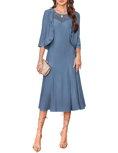 GRACE KARIN 2025 Damen 2-teiliges Hochzeitsgastkleid Spitze Kleid für die Brautmutter mit Mantel Pfauenblau XXL von GRACE KARIN
