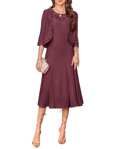 GRACE KARIN 2025 Damen 2-teiliges Hochzeitsgastkleid Spitze Kleid für die Brautmutter mit Mantel Rosaviolett L von GRACE KARIN