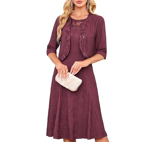 GRACE KARIN Damen Abendkleid Stretch Spitze Gestricktes Paillettenkleid 2-teiliges Kleiderset Rosaviolett XL von GRACE KARIN