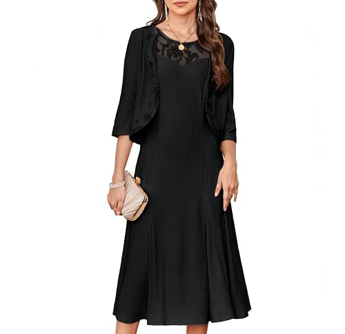 Damen Glitzerkleid Festliches Abendkleid Zweiteiler Spitzenkleid für Hochzeit Party Schwarz S von GRACE KARIN