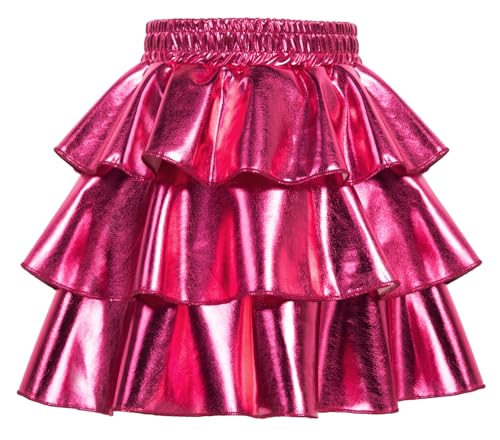 GRACE KARIN 3 Lagen A-Linie Glitzer Rock Pailletten Röcke für Mädchen Mini Lederrock Geburtstagsröcke Rosarot 10 Jahre von GRACE KARIN