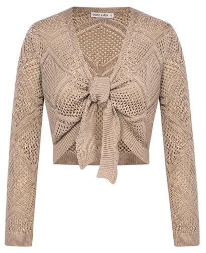 GRACE KARIN Basic Hollowed-Out Strickjacke Elegante Bolero Alltagspullover Aprikose XL von GRACE KARIN