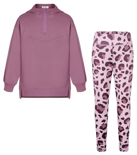 GRACE KARIN Bekleidungsset für Mädchen Langarm Hoodie mit Reißverschluss Gemustert Jogginghose Herbstkleidung für Outdoor Lila 8-9 Jahre von GRACE KARIN