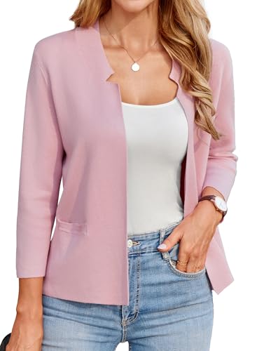 GRACE KARIN Strickjacke Damen Herbst 3/4 Arm Bolero Damen Festlich Business Blazer Damen Jacke Pullover Hellrosa S von GRACE KARIN