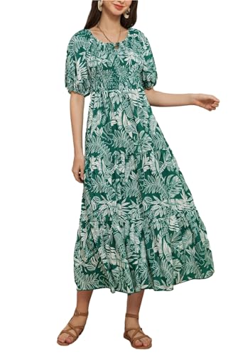 GRACE KARIN Blumenblasenkleid für Damen elastische Taille Rundhalsausschnitt langes Urlaubskleid XL von GRACE KARIN