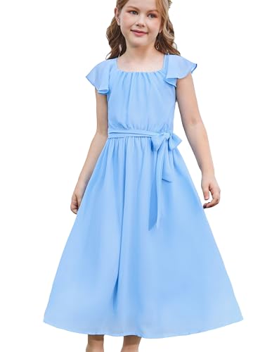 GRACE KARIN Blumenmädchenkleider für Mädchen Brautjungfern Kleider A-Linien-Sommerkleid mit Rüschen Blau 6-7 Jahre von GRACE KARIN