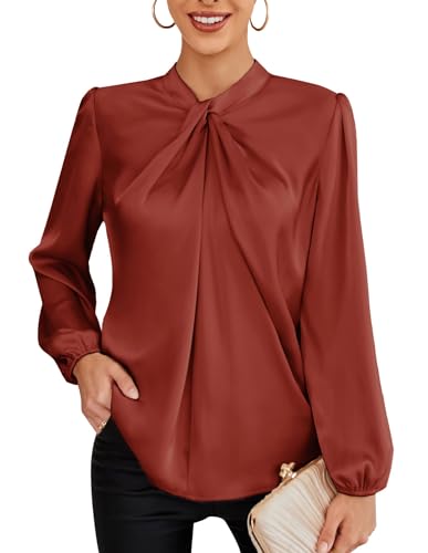 GRACE KARIN Bluse Damen Langarm Business Elegante rot Oberteile CL2199-8 L von GRACE KARIN