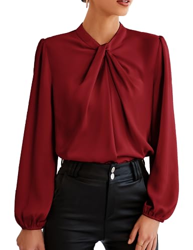 GRACE KARIN Damen Oberteil Bowtie lang Langarm top Bluse CL2199-2 L von GRACE KARIN